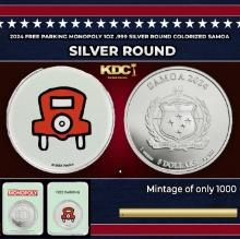 2024 Free Parking Monopoly 1oz .999 Silver Round Colorized Samoa Round