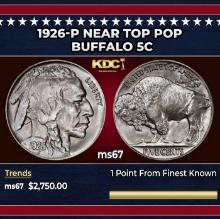 1926-p Buffalo Nickel Near Top Pop 5c ms67 SEGS