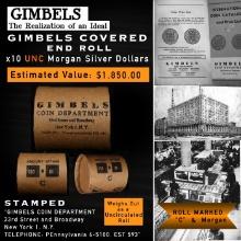 GIMBLES Unc Morgan Silver Dollar $1 Roll C 10 Coin