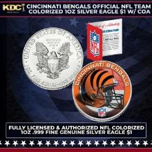 Cincinnati Bengals Official NFL Team Colorized 1oz Silver Eagle $1 w/ COA Other Toy