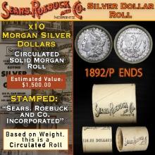 10 Circ Morgan Silver Dollar $1 Roll SEARS 1892/'P' Rev Ends