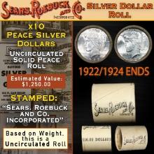 10 Coin Silver Dollar $1 Roll Peace UNC From SEARS 1924/1922 Ends