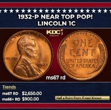 1932-p Lincoln Cent Near Top Pop! 1c ms67 rd SEGS