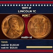 1917-p Lincoln Cent 1c Grades ms65+ rd