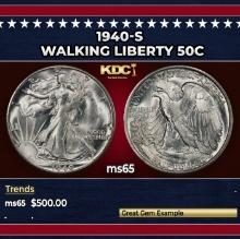 1940-s Walking Liberty Half Dollar 50c Grades ms65