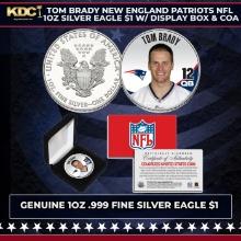 Tom Brady New England Patriots NFL 1oz Silver Eagle $1 w/ Display Box & COA Other Toy