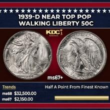 1939-d Walking Liberty Half Dollar Near Top Pop 50c ms67+ SEGS
