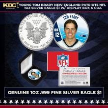 Young Tom Brady New England Patriots NFL 1oz Silver Eagle $1 w/ Display Box & COA Other Toy