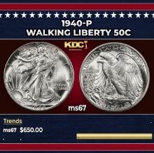 1940-p Walking Liberty Half Dollar 50c ms67 SEGS