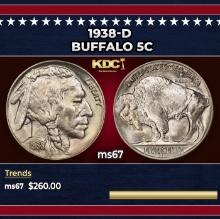 1938-d Buffalo Nickel 5c ms67 SEGS