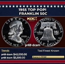 1955 Proof Franklin Half Dollar TOP POP! 50c pr69 dcam SEGS