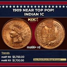 1909 Indian Cent Near Top Pop! 1c ms66+ rd SEGS