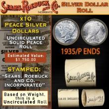 UNC SEARS Peace Silver Dollar $1 10 Coin Roll 1935/'P' Rev End