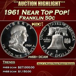 1961 Proof Franklin Half Dollar Near Top Pop! 50c pr68+ DCAM SEGS