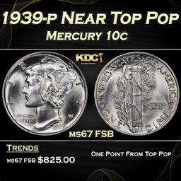 1939-p Mercury Dime Near Top Pop 10c ms67 FSB SEGS