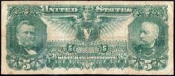 1896 $5 Blue Seal Silver Certificate Grades vf+ Signatures Bruce/Roberts