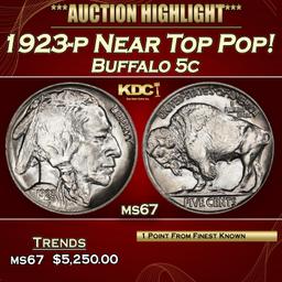 1923-p Buffalo Nickel Near Top Pop! 5c ms67 SEGS