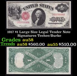 1917 $1 Large Size Legal Tender Note Grades Choice AU/BU Slider Signatures Teehee/Burke