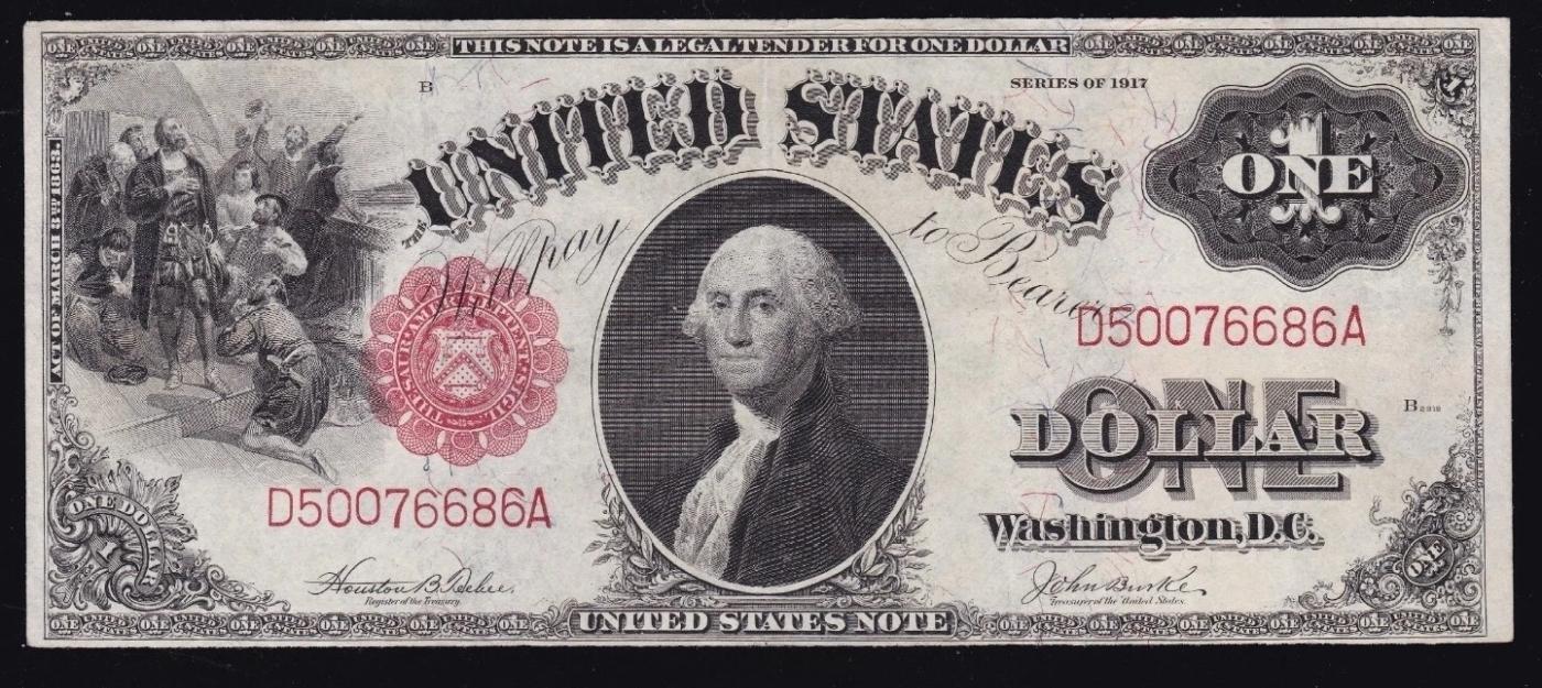 1917 $1 Large Size Legal Tender Note Grades Choice AU/BU Slider Signatures Teehee/Burke