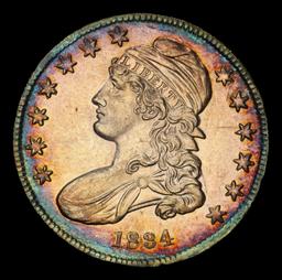 1834 Sm Date Sm Letters Capped Bust Half Dollar Rainbow Toned 50c ms62+ USCG