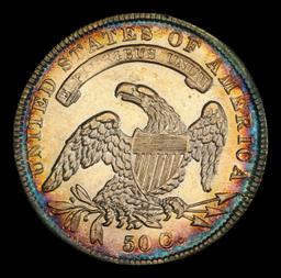 1834 Sm Date Sm Letters Capped Bust Half Dollar Rainbow Toned 50c ms62+ USCG