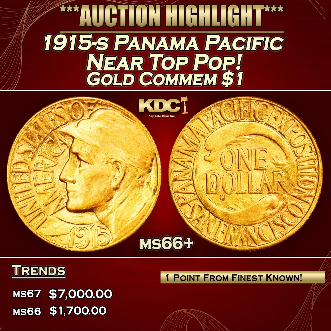 1915-s Panama Pacific Gold Commem Dollar Near Top Pop! 1 ms66+ SEGS