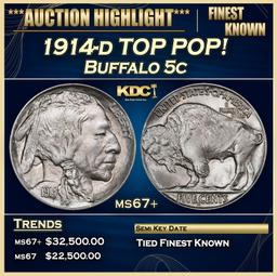 1914-d Buffalo Nickel TOP POP! 5c ms67+ SEGS