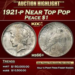 1921-p Peace Dollar Near Top Pop $1 ms66+ SEGS