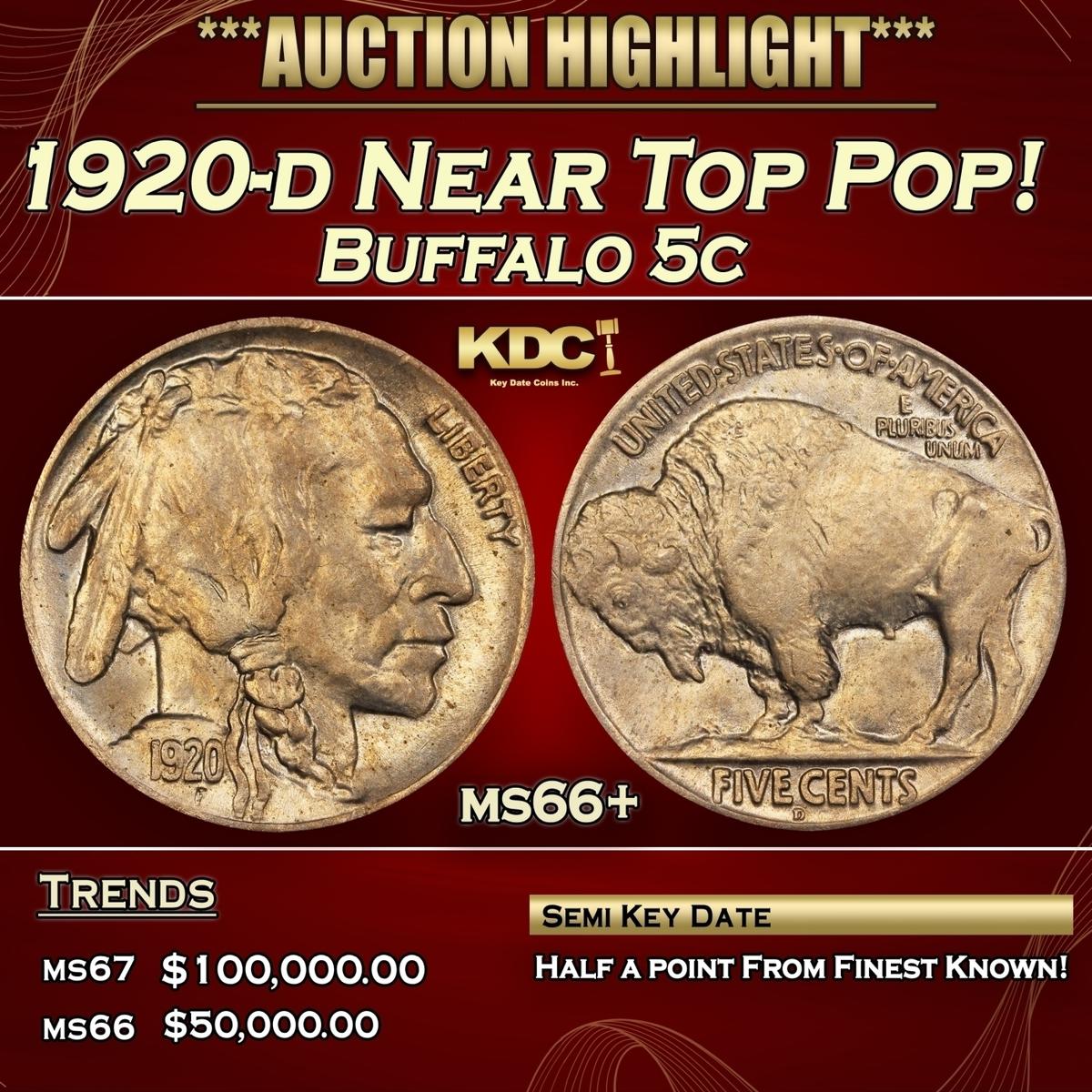 1920-d Buffalo Nickel Near Top Pop! 5c ms66+ SEGS
