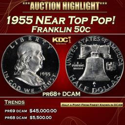 1955 Proof Franklin Half Dollar NEar Top Pop! 50c pr68+ DCAM SEGS