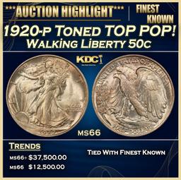 1920-p Walking Liberty Half Dollar Toned TOP POP! 50c ms66 SEGS
