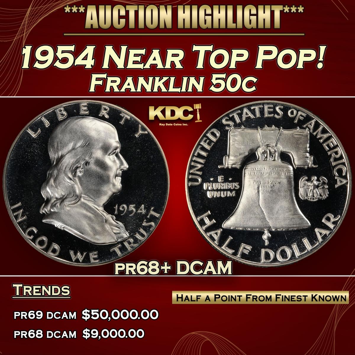 1954 Proof Franklin Half Dollar Near Top Pop! 50c pr68+ DCAM SEGS