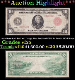 1914 $10 Large Size Red Seal FRN Rare Red Seal St. Louis, MO Grades vf+ FR-899