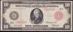 1914 $10 Large Size Red Seal FRN Rare Red Seal St. Louis, MO Grades vf+ FR-899