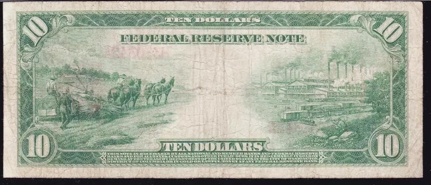 1914 $10 Large Size Red Seal FRN Rare Red Seal St. Louis, MO Grades vf+ FR-899
