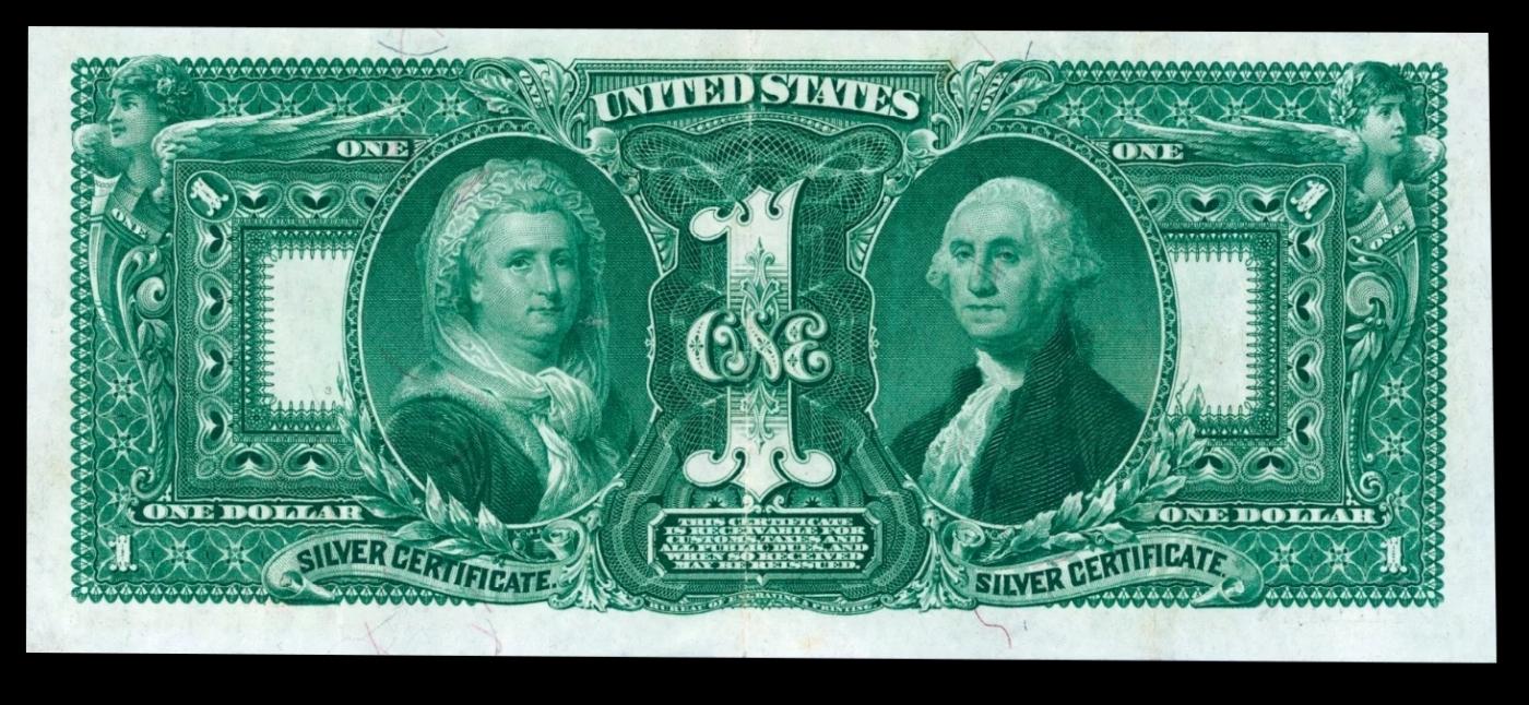 1896 $1 large size Silver Certificate Martha & George Washington "Educational Series" Grades xf Sign