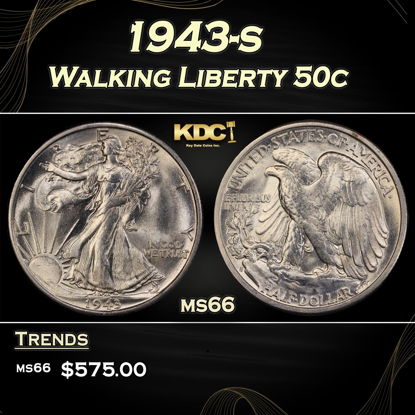 1943-s Walking Liberty Half Dollar 50c Grades ms66