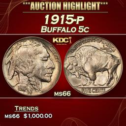 1915-p Buffalo Nickel 5c ms66 SEGS