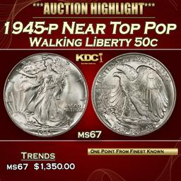 1945-p Walking Liberty Half Dollar Near Top Pop 50c ms67 SEGS