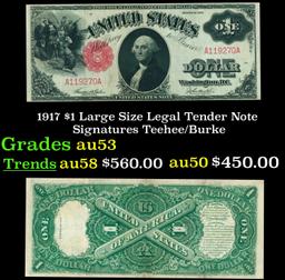 1917 $1 Large Size Legal Tender Note Grades Select AU Signatures Teehee/Burke