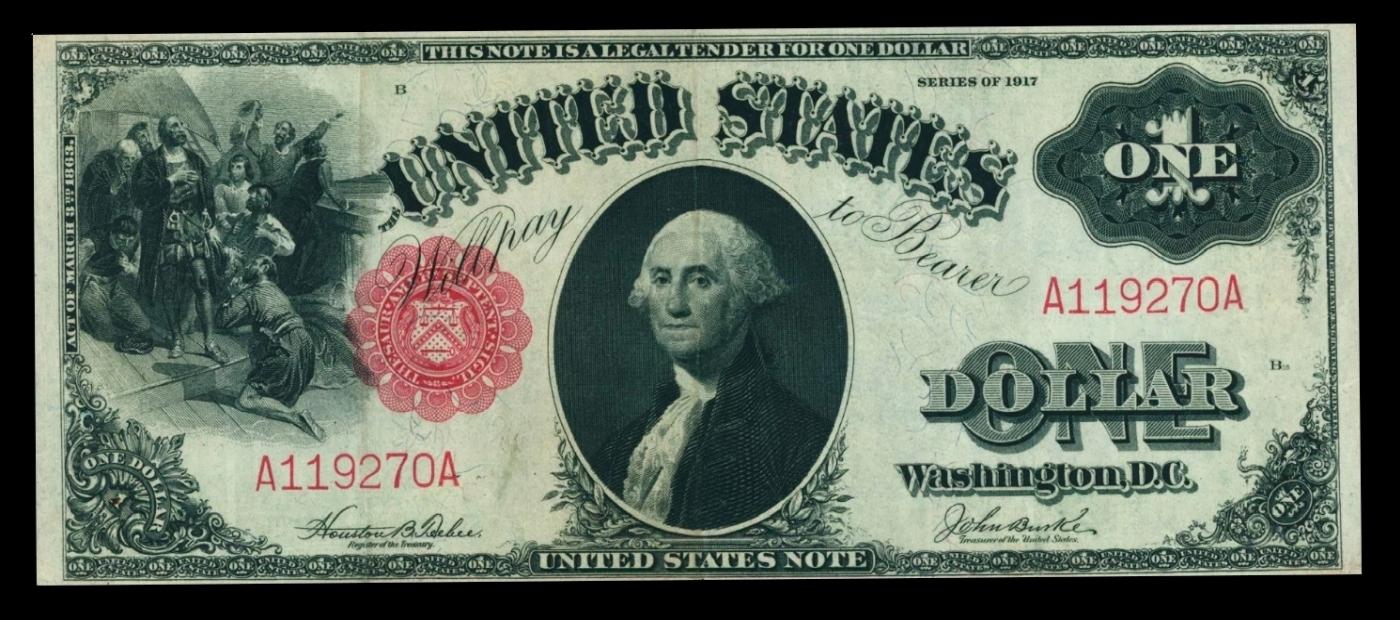 1917 $1 Large Size Legal Tender Note Grades Select AU Signatures Teehee/Burke
