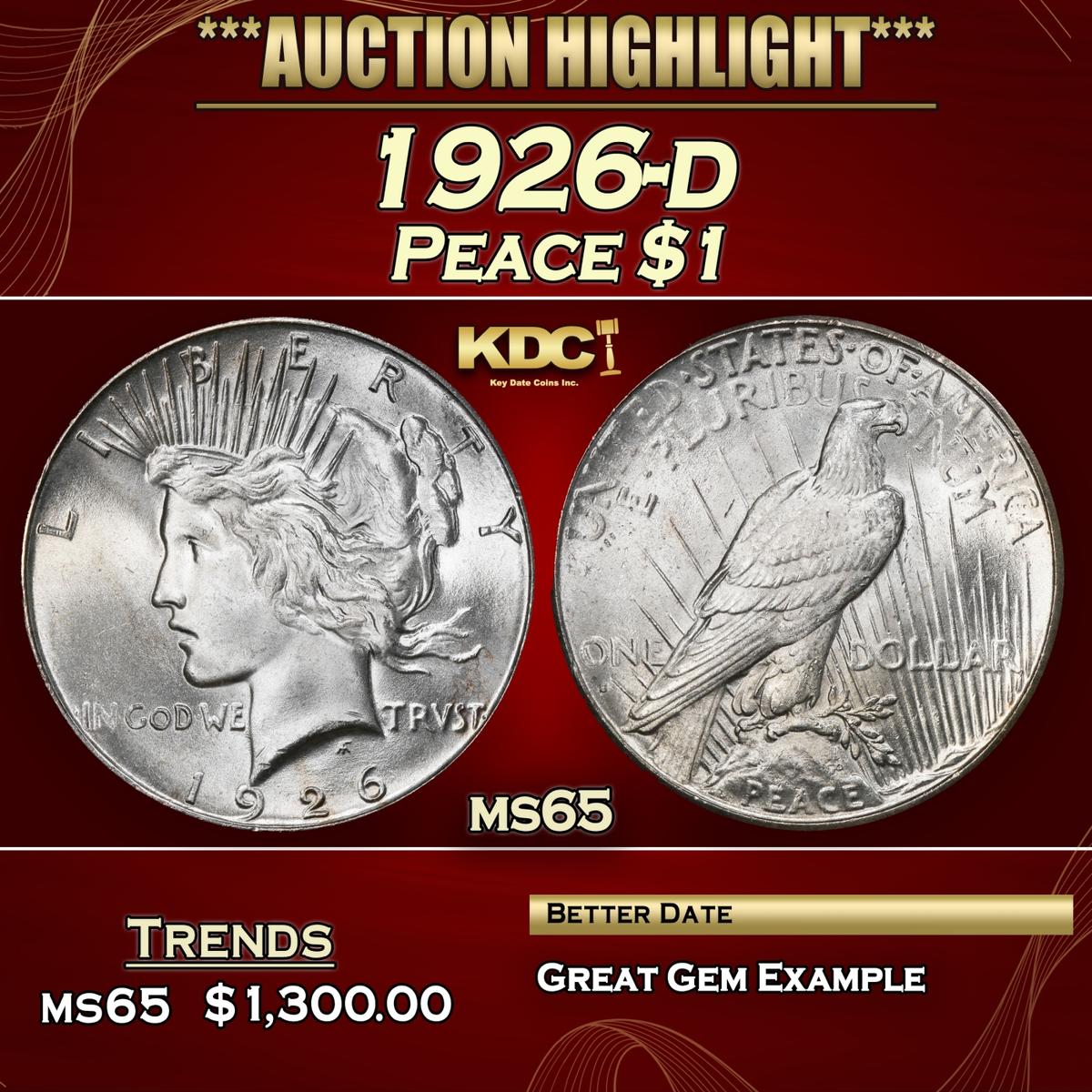 1926-d Peace Dollar $1 ms65 SEGS