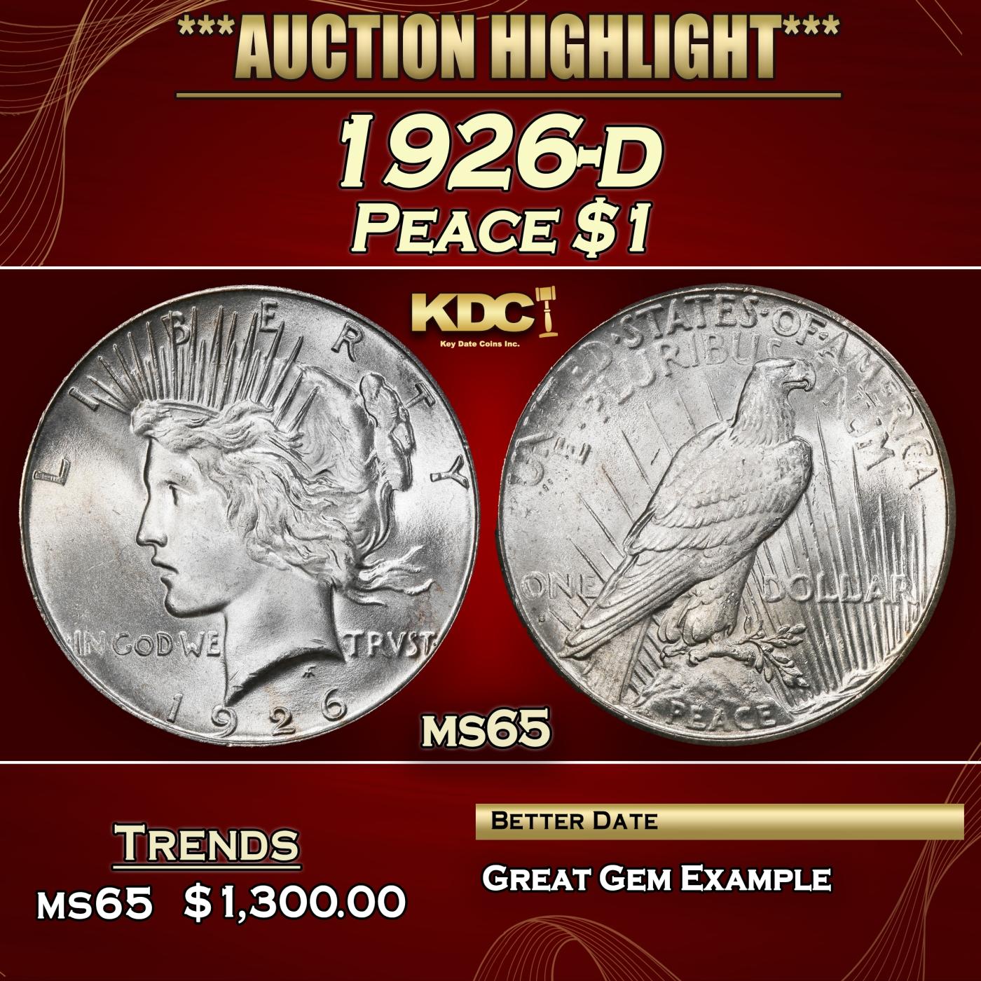 1926-d Peace Dollar $1 ms65 SEGS