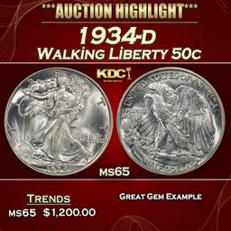 1934-d Walking Liberty Half Dollar 50c ms65 SEGS