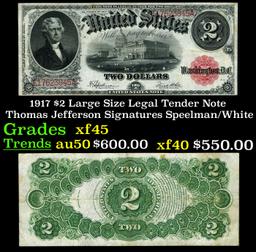1917 $2 Large Size Legal Tender Note Thomas Jefferson Grades xf+ Signatures Speelman/White
