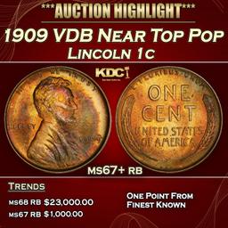1909 VDB Lincoln Cent Near Top Pop 1c ms67+ rb SEGS