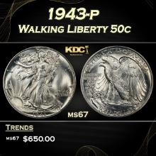 1943-p Walking Liberty Half Dollar 50c ms67 SEGS