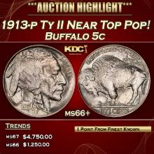 1913-p Ty II Buffalo Nickel Near Top Pop! 5c ms66+ SEGS