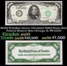 1934A $1000 Green Seal Federal Reserve Note President Grover Cleveland Chicago, IL Grades Choice AU