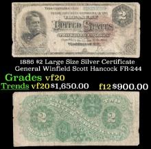 1886 $2 Large Size Silver Certificate General Winfield Scott Hancock Grades vf, very fine FR-244